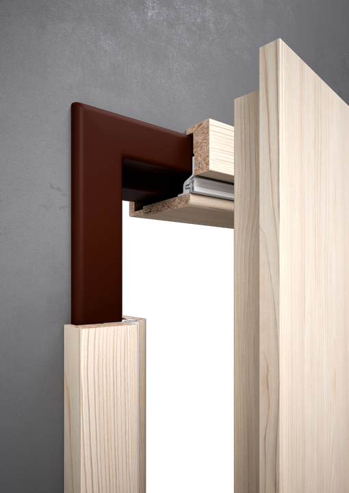 Detail obkladu kovové zárubně OKZ instalovaného na původní zárubeň