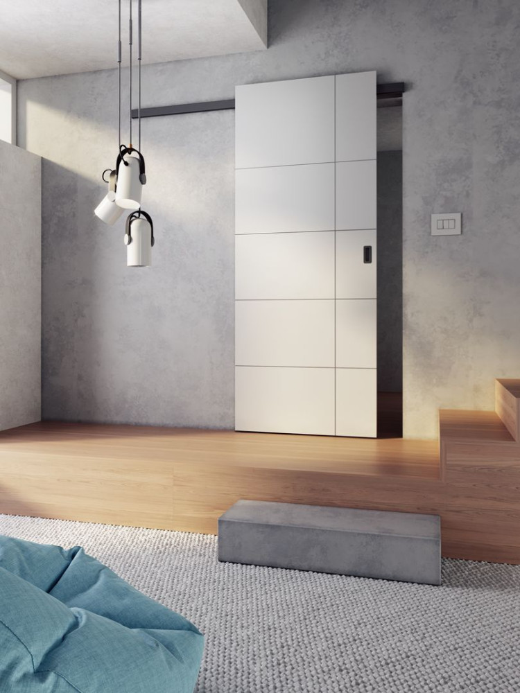 Bílé posuvné dveře SAPELI REDE v moderním interiéru